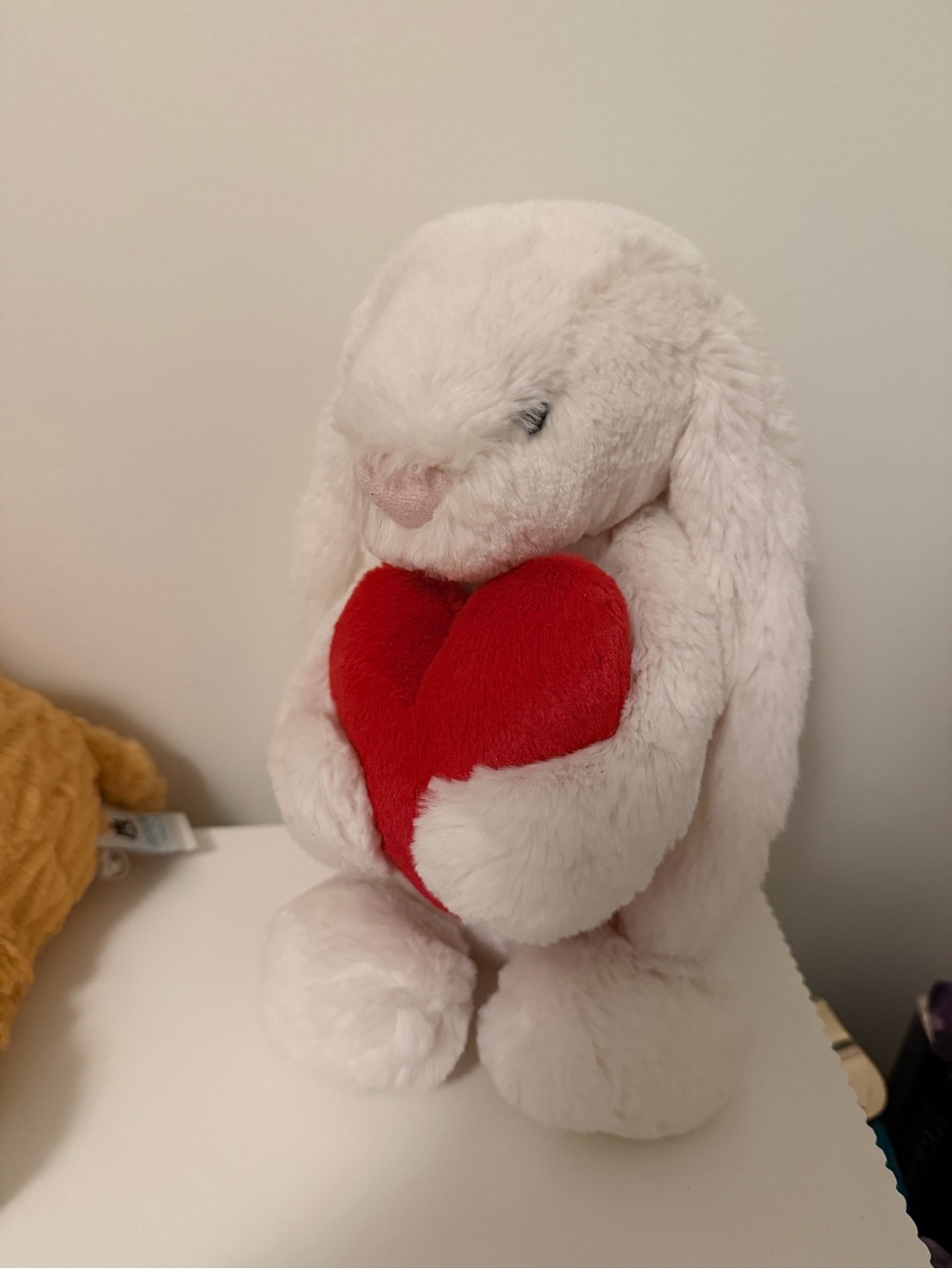 Jellycat White Bunny Plush Holding Red Heart
